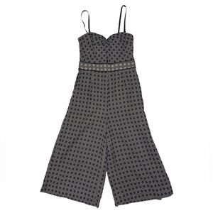 Elevenses Anthropologie bohemian geometric blue tan jumpsuit women’s size 4